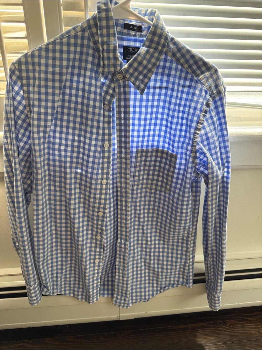 J. Crew Men's Blue and White Gingham Button-Down Shirt